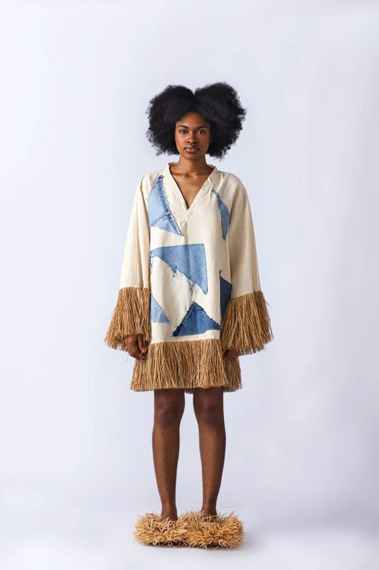 Raffia Doll Mini Dress - Jean Classic Blue