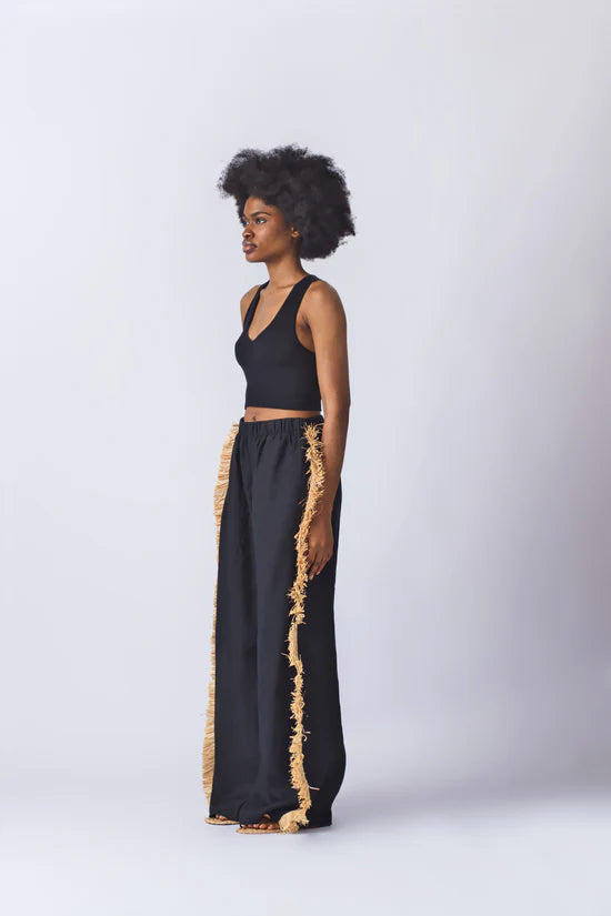Mba Raffia Trim Linen Pants